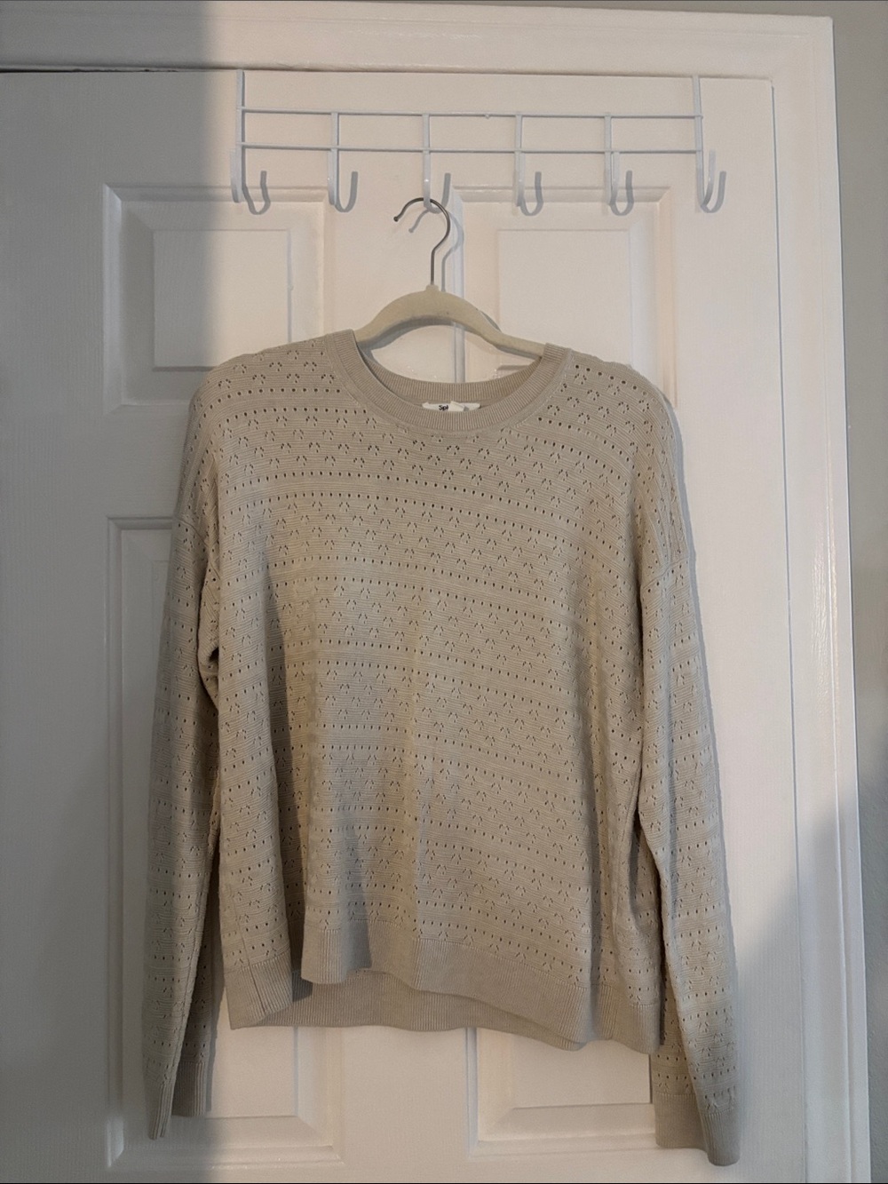 Splendid Light Beige Open-Knit Crewneck Sweater